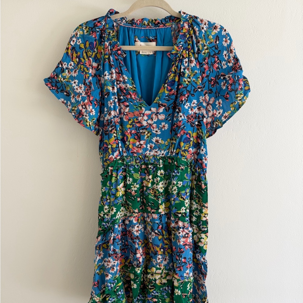 Anthropologie Vibrant Blue Dress with Floral Detail